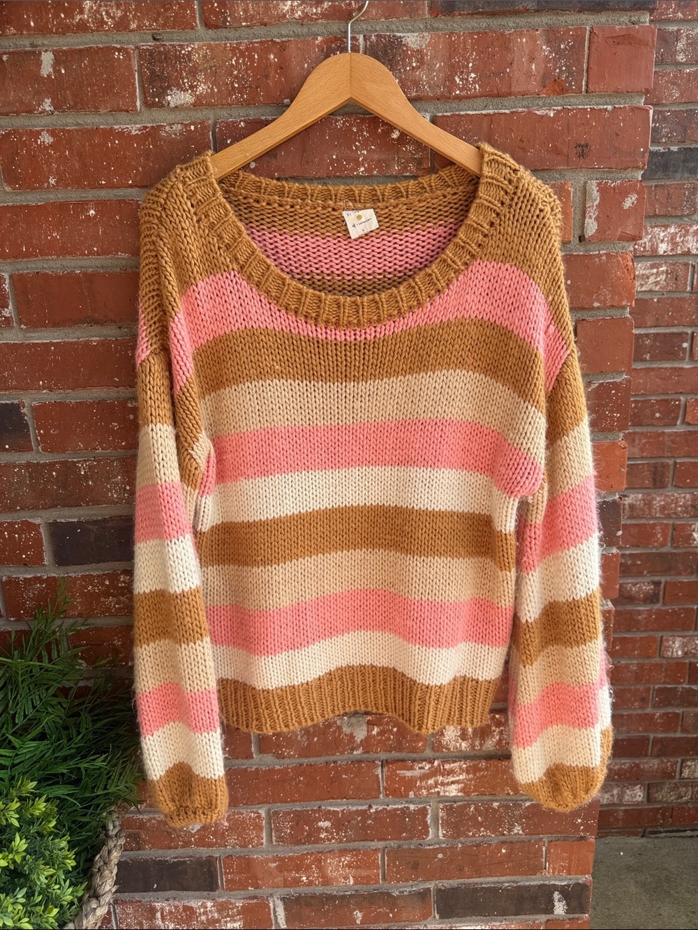 By Together Striped Scoopneck Sweater in Pink, Cream & Brown